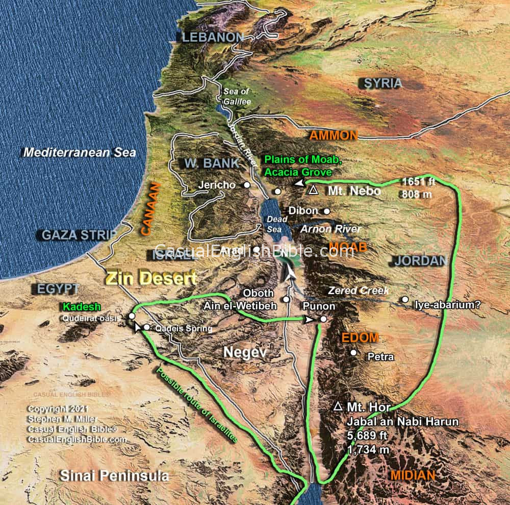 Map of Exodus route bypassing Edom on the road to the Promised Land