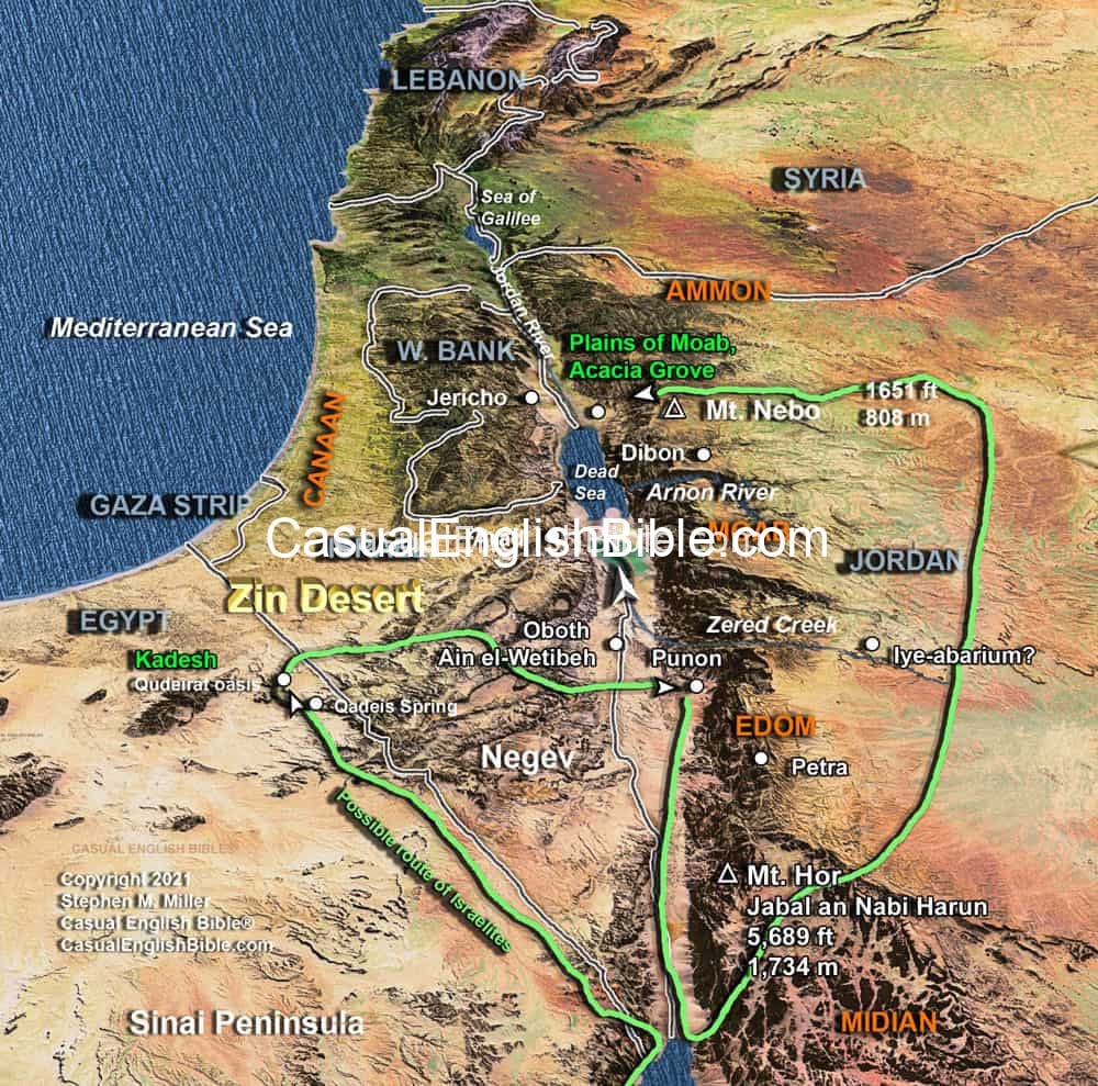 Map of Exodus route bypassing Edom on the road to the Promised Land Map of Exodus route bypassing Edom on the road to the Promised Land