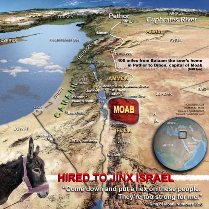 map of Balaam the seer's trip to jinx Israel with a curse map of Balaam the seer's trip to jinx Israel with a curse