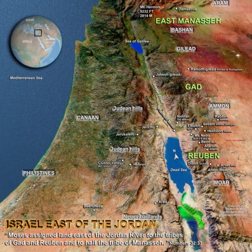 Map: Israel east of the Jordan River