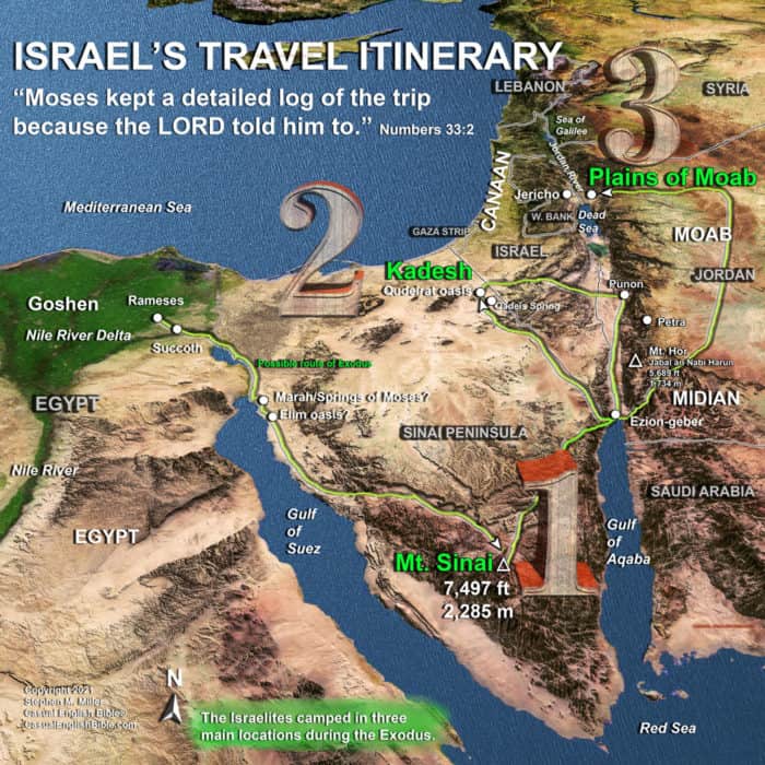 map of route of Exodus from Egypt to the Promised Land