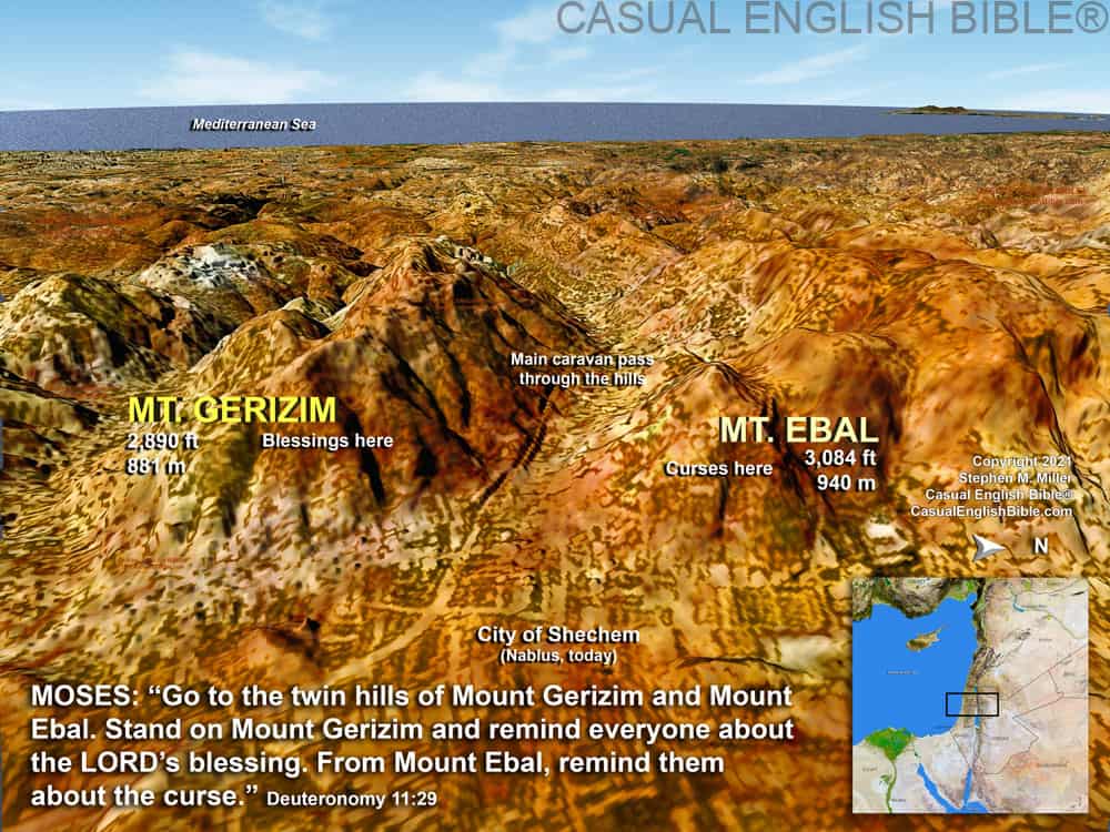 Map: Bible Map of Shechem Mt. Ebal Mt. Gerizim