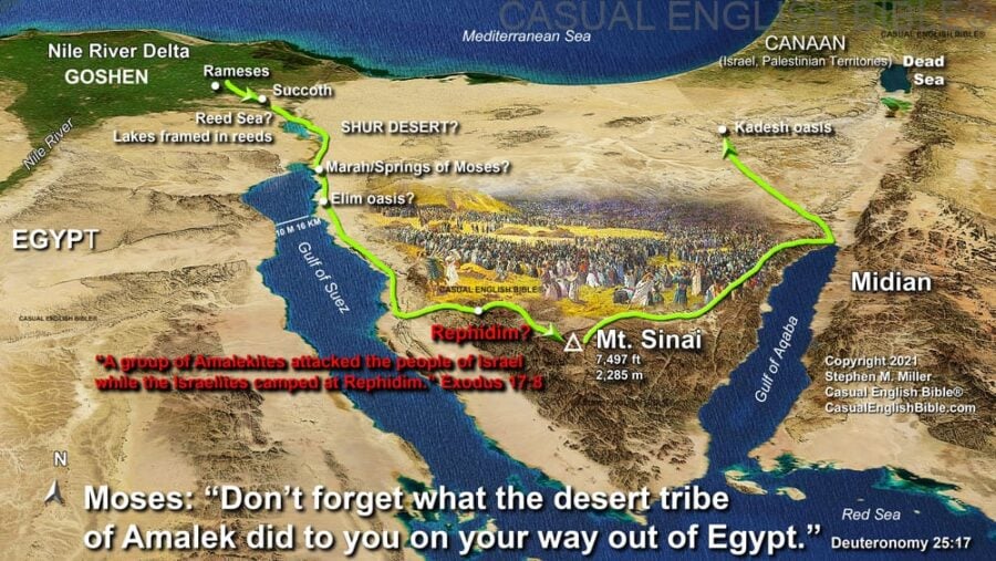 map of attack by Amalekites at Rephidim during Exodus