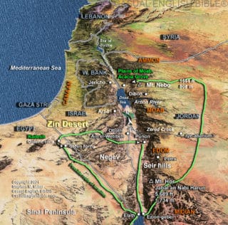 map of Exodus wanderings of Moses and the Israelites