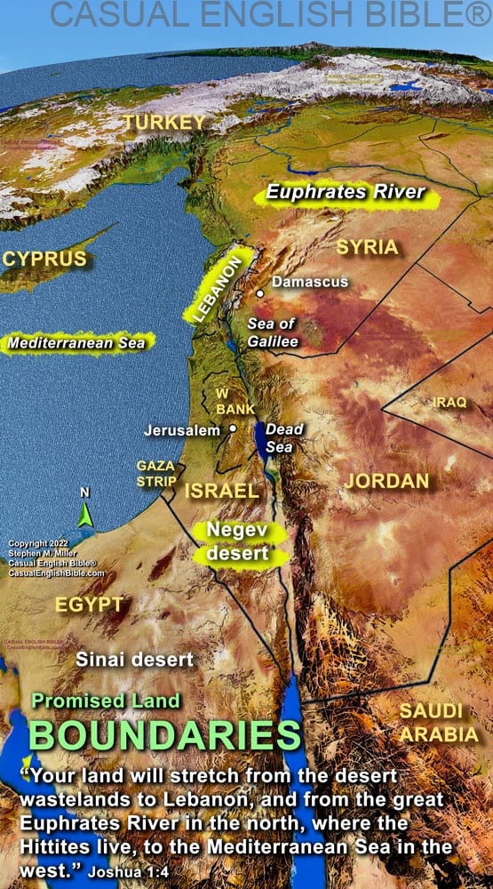 map of Promised Land boundaries reported in Bible book of Joshua