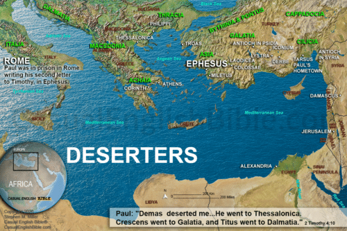 Casual English Bible map of Mediterranean World and towns where Paul's friends left for when they deserted him. 2-timothy-4-map-dalmatia-galatia-thessalonica-1200px