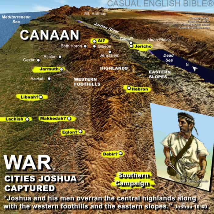 Map of Joshua's southern campaign invading Canaan Map of Joshua's southern campaign invading Canaan