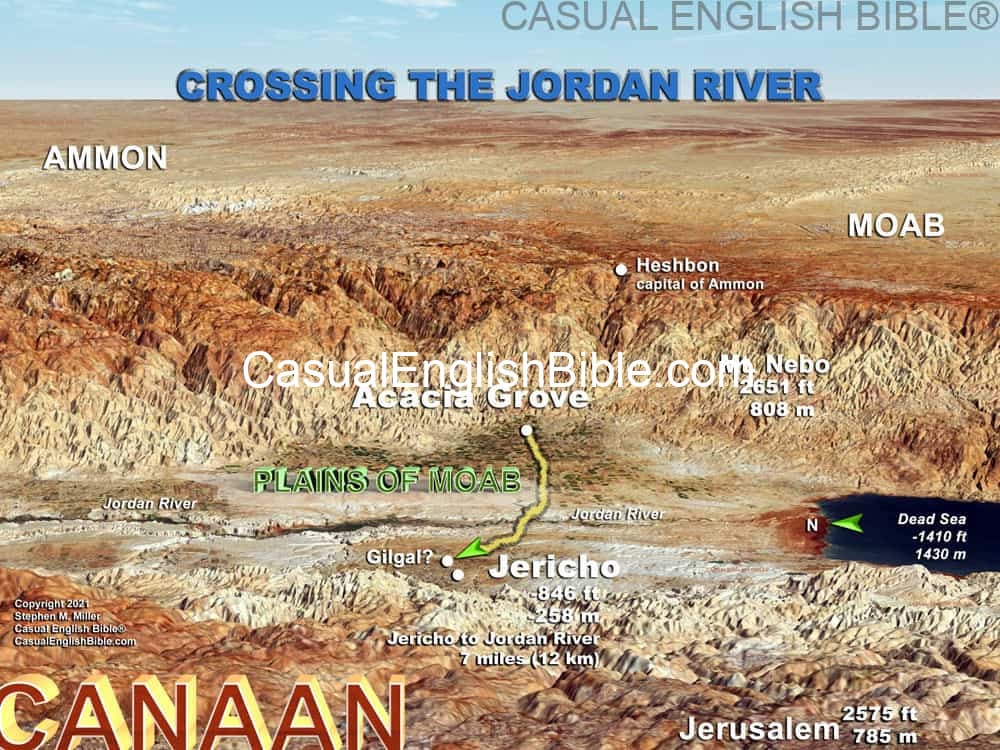 Map of Joshua and the Israelites crossing the Jordan River during their invasion into Canaan Map of Joshua and the Israelites crossing the Jordan River during their invasion into Canaan