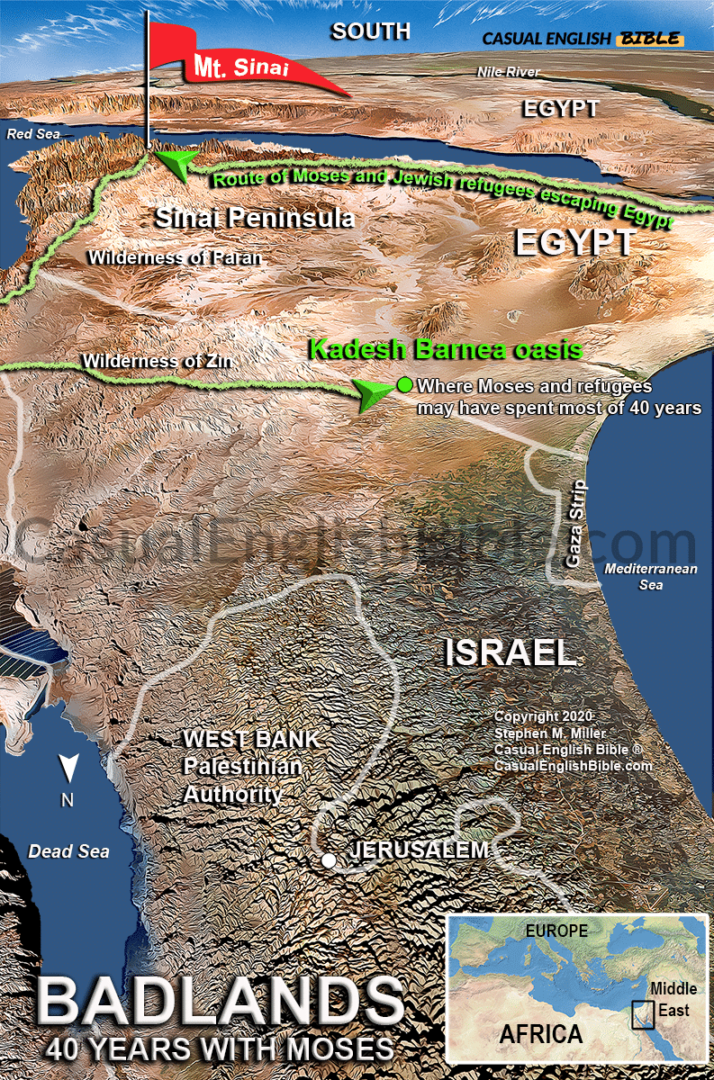 What English Bible map of the route of Moses and refugees An Oasis in Egypt - hebrews-3-map-sinai-badlands-1200px