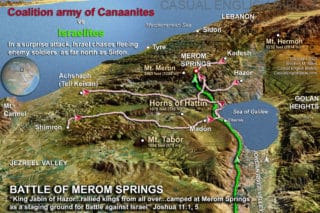 map of Joshua and Israelites at battle of waters of Merom, or Merom Springs