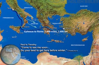 map of voyage route from Ephesus to Rome