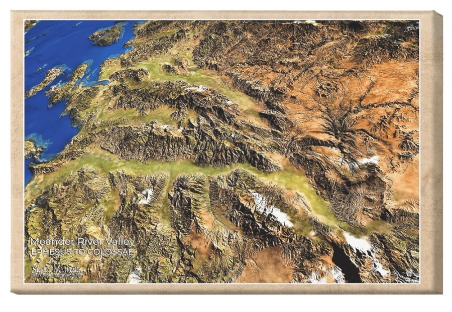 Bible map on canvas Ephesus Colossae valley by Stephen M Miller