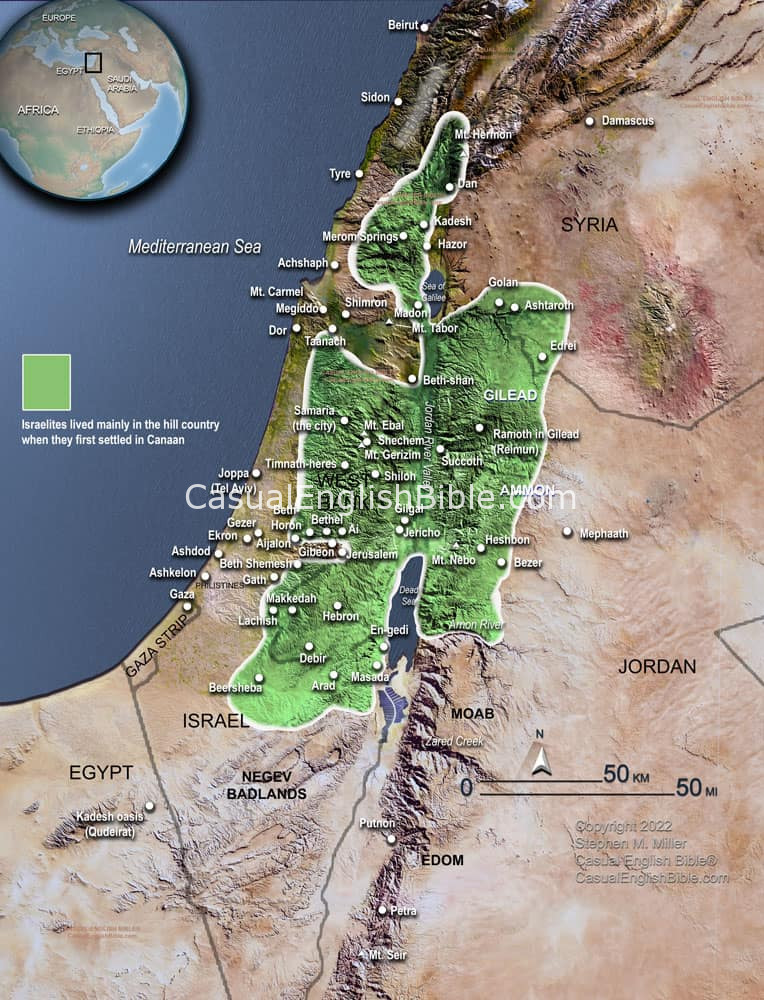 Map of where Israelites settled in Canaan