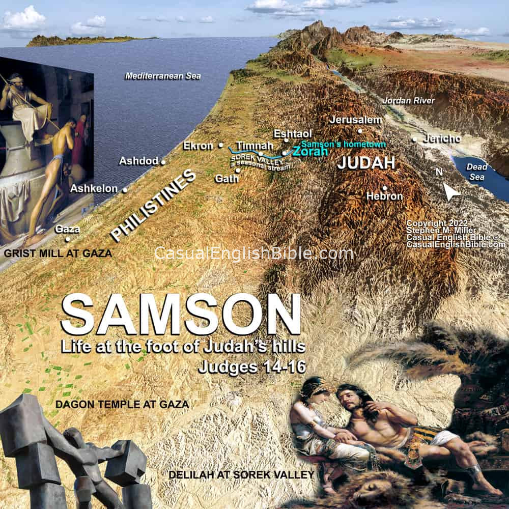 Casual English Bible map of Judean hills where Samson lived