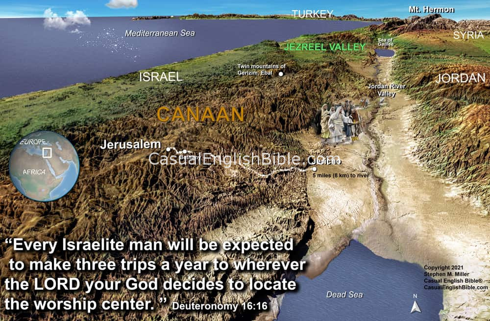 map road to Jerusalem and Jordan River Valley