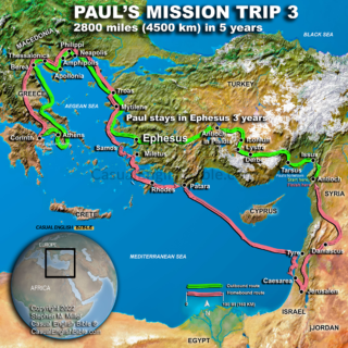 Casual English Bible Map of Paul's third mission trip