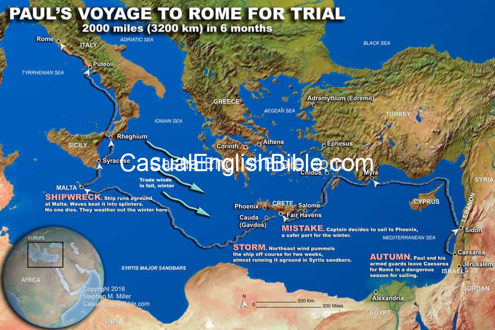 Map of Paul's voyage to Rome for trial Map of Paul's voyage to Rome for trial