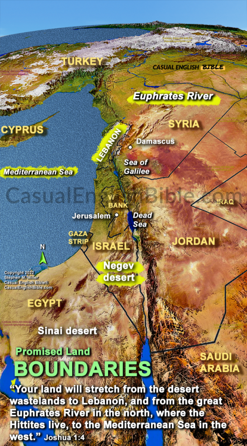 map of Promised Land boundaries in Joshua's day. For the Casual English Bible