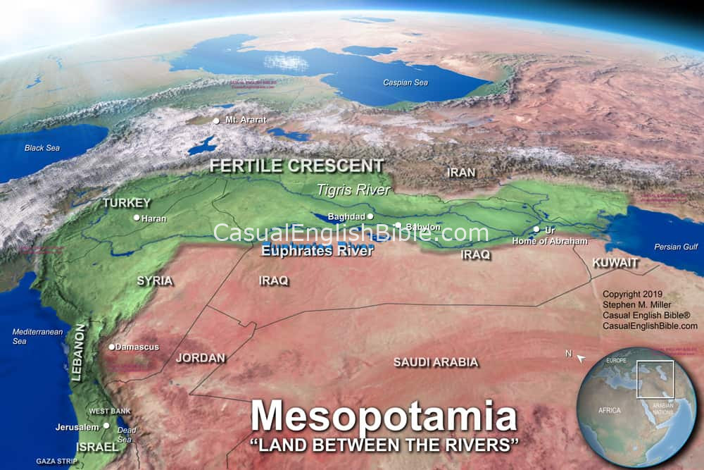Bible map Euphrates River and Tigris River in Mesopotamia Fertile Crescent