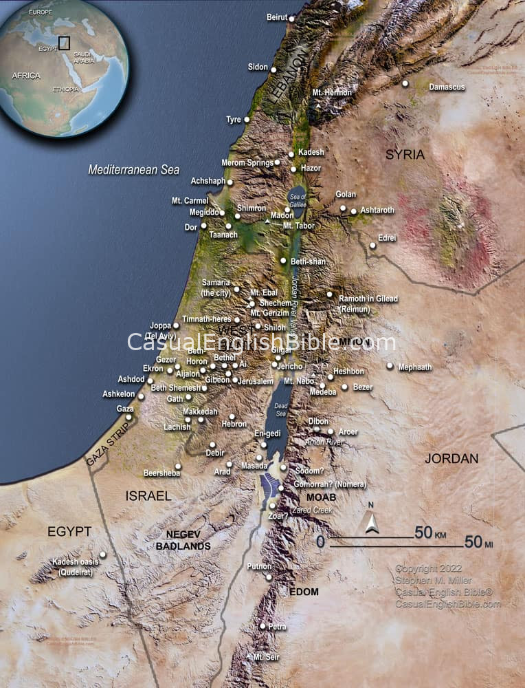 Bible map of cities in and around ancient Israel