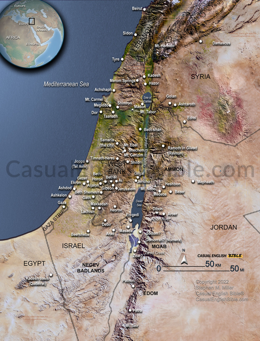 Map of cities of ancient Israel for The Casual English Bible