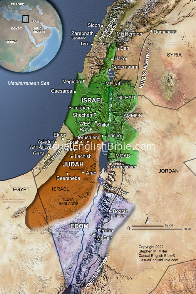 Bible map of Edom, Israel, Judah