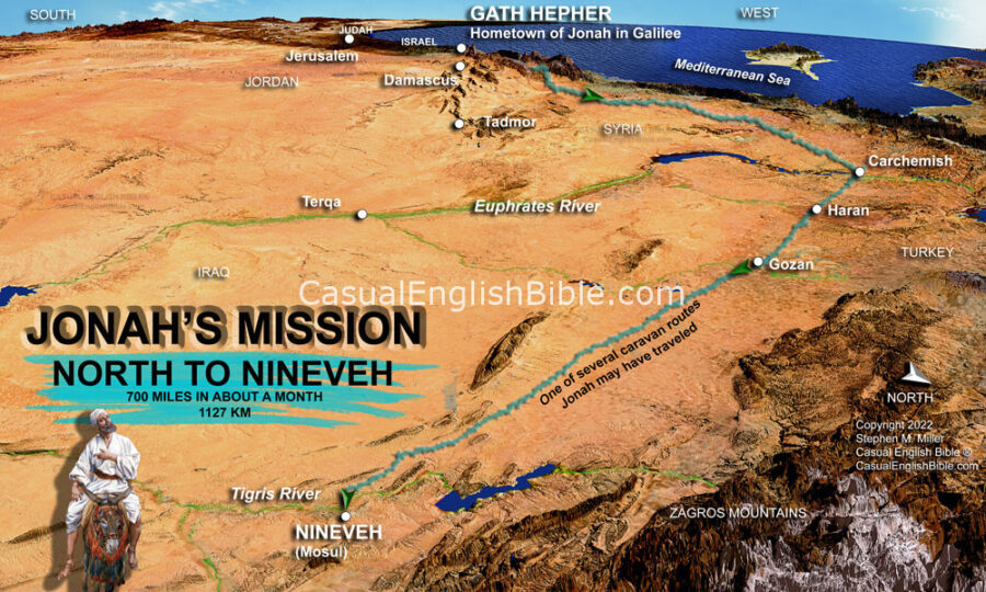 Bible map of Jonah's trip to Nineveh