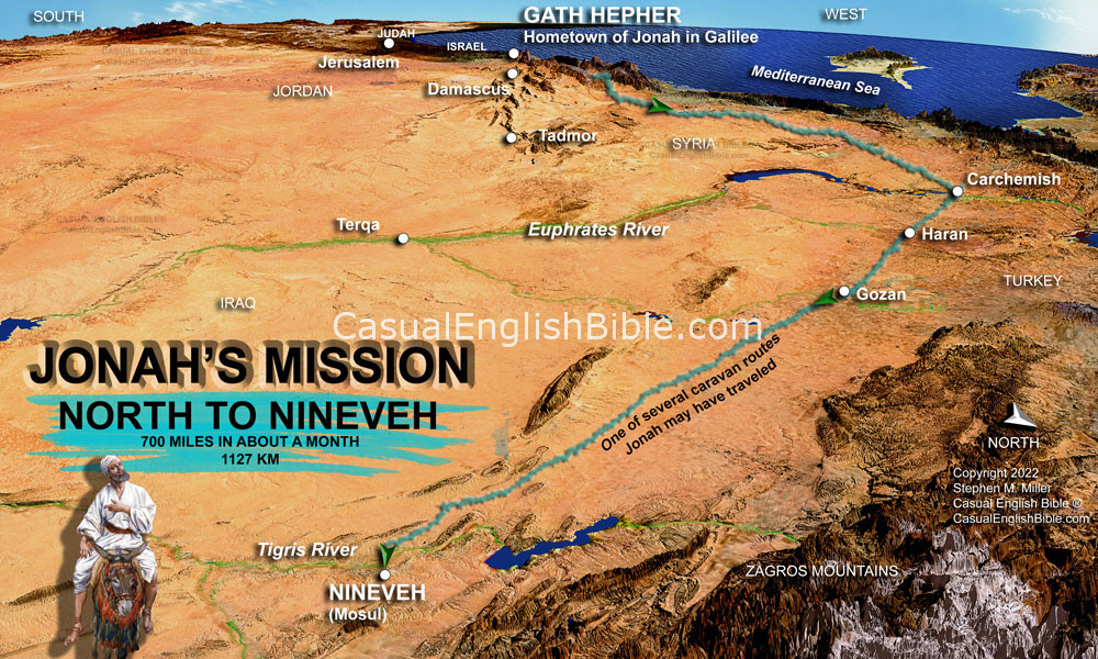 Bible map of Jonah's journey to Nineveh