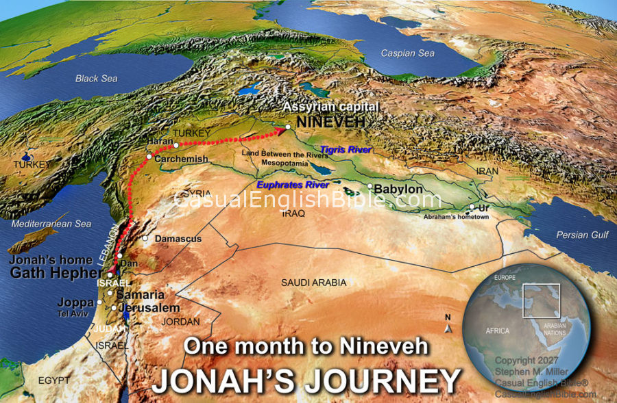 Bible map of Jonah's trip to Nineveh