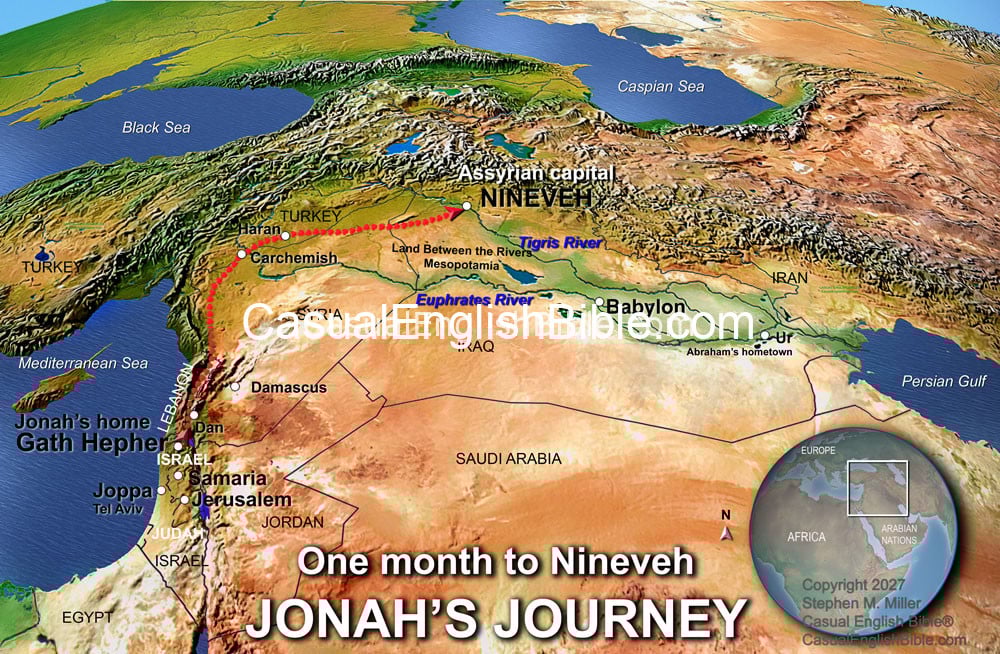 Bible map of Jonah's trip to Nineveh Bible map of Jonah's trip to Nineveh