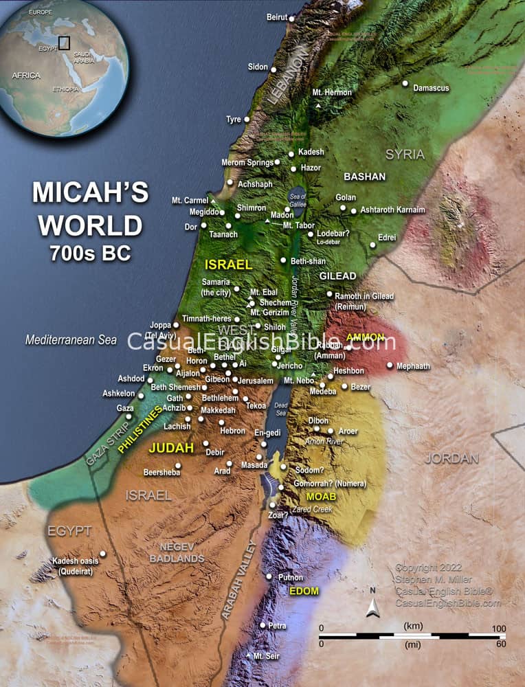 Map of Micah's world in Bible times 700s BC for Casual English Bible