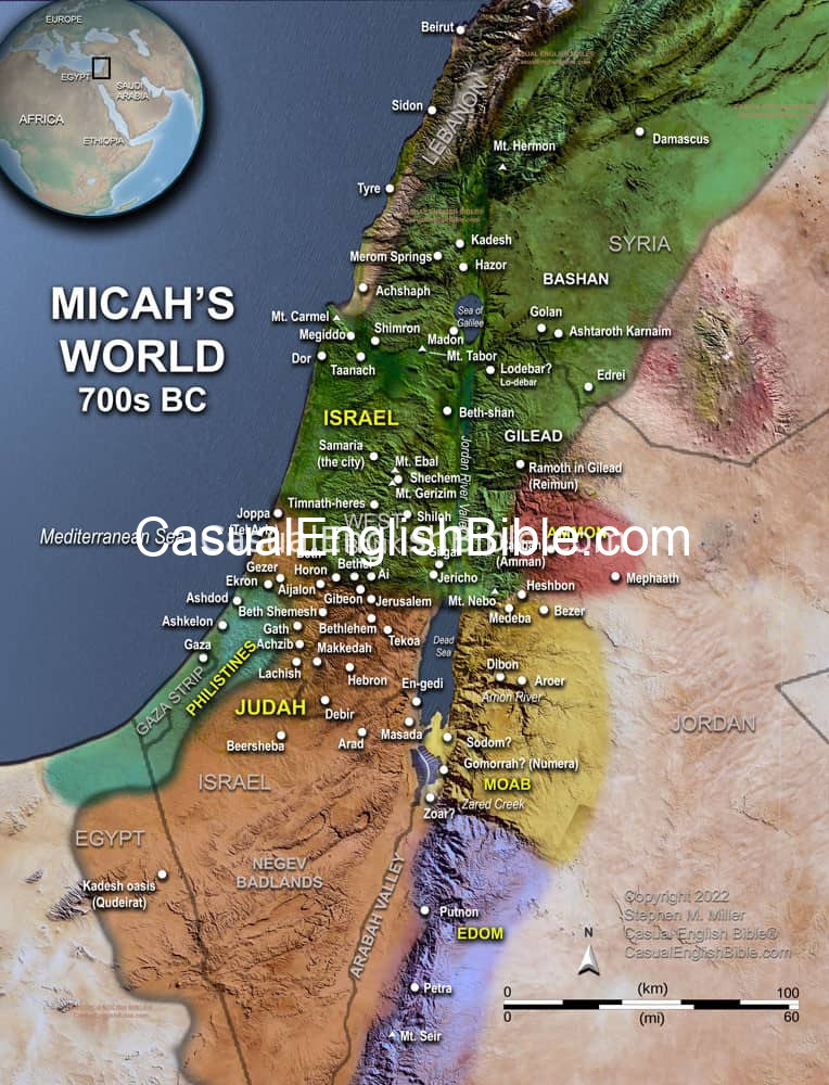 Map of Micah's world in Bible times 700s BC for Casual English Bible Map of Micah's world in Bible times 700s BC for Casual English Bible