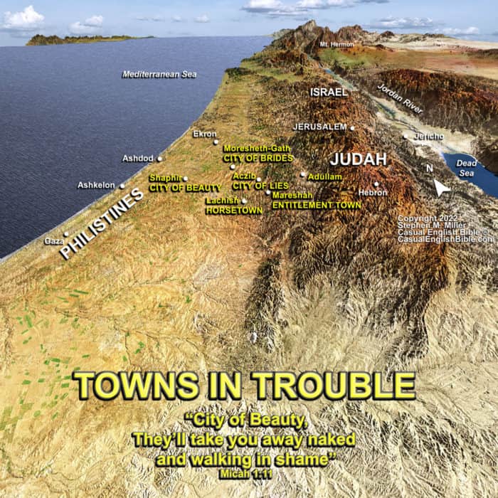 Map of cities in Micah 1 for Casual English Bible Map of cities in Micah 1 for Casual English Bible
