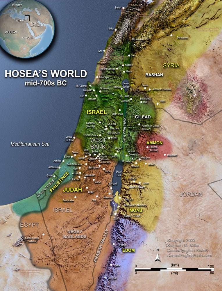 Map of Hosea's world in Bible times mid-700s BC for Casual English Bible