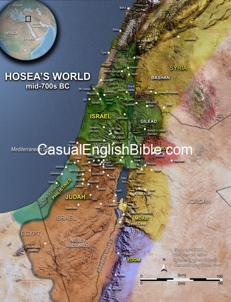 Map of Hosea's world in Bible times mid-700s BC for Casual English Bible Map of Hosea's world in Bible times mid-700s BC for Casual English Bible