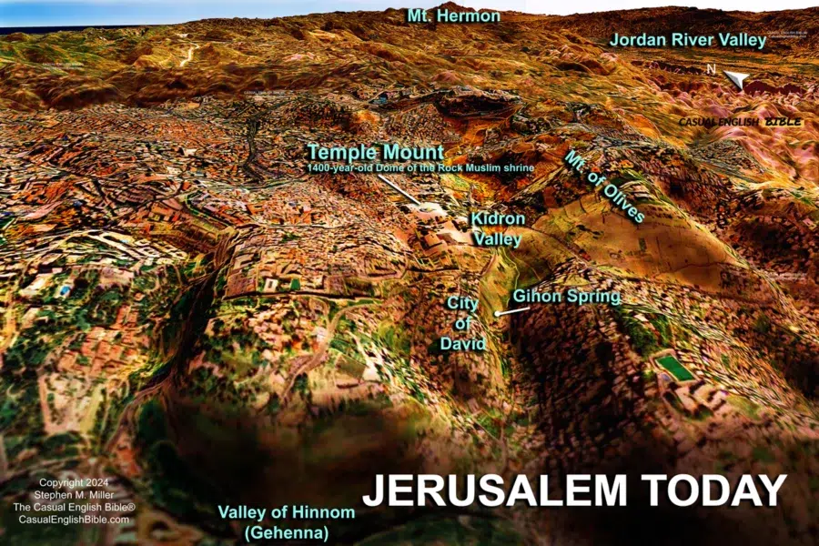 3D-style map of Jerusalem's hills and valleys.