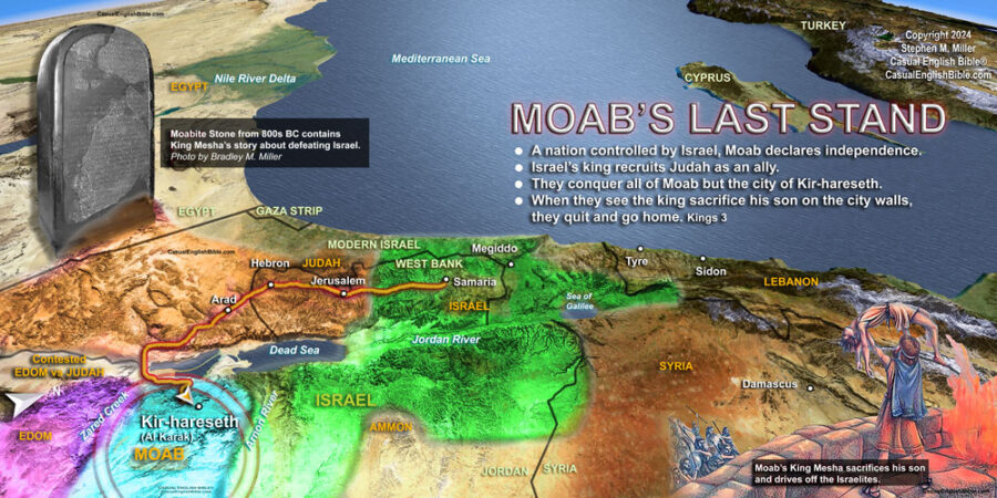 3d Bible map of Moab's last stand against Israel. Casual ELnglish Bible