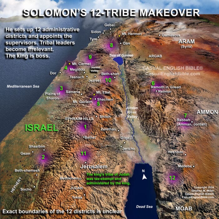 3d map of King Solomon's 12 administrative districts. For the Casual English Bible.