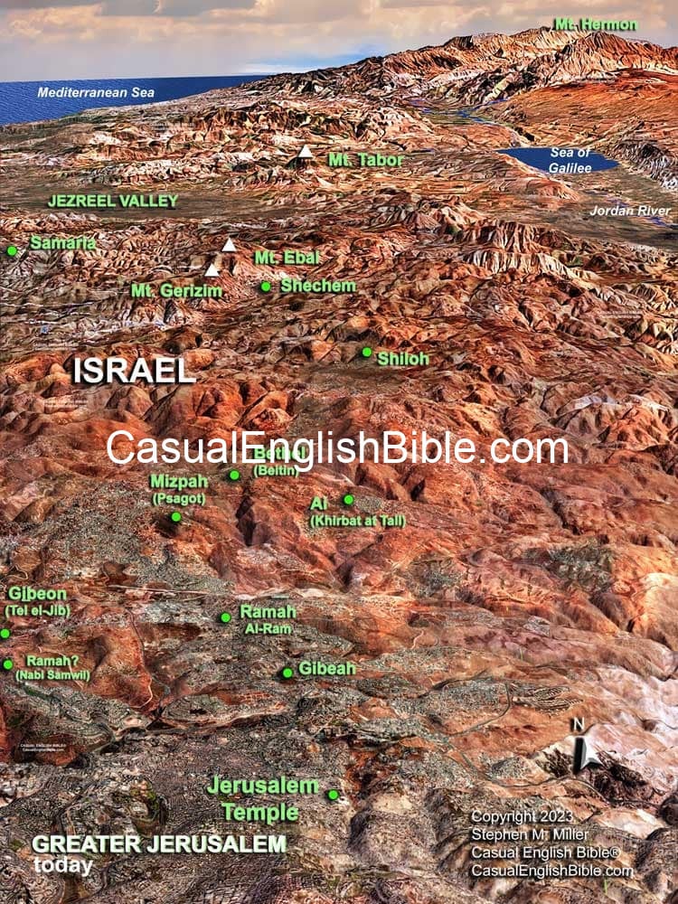 Bible map of the Greater Jerusalem area with nearby cities to the north in the northern Jewish Kingdom of Israel Bible map of the Greater Jerusalem area with nearby cities to the north in the northern Jewish Kingdom of Israel