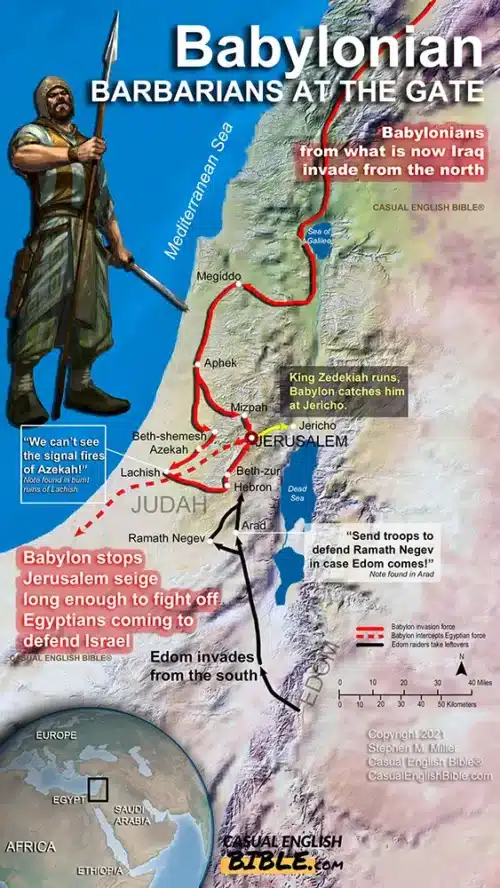 map of Babylonian attacking Jerusalem in 586 BC