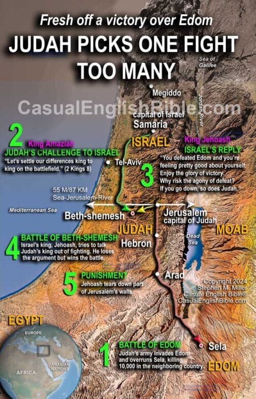 Map of Judah's battle with Edom and later with Israel, for The Casual English Bible.
