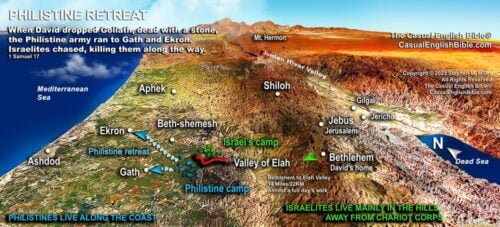 Map of the Battle between Philistines and Israel at Valley of Elah, where David killed Goliath.