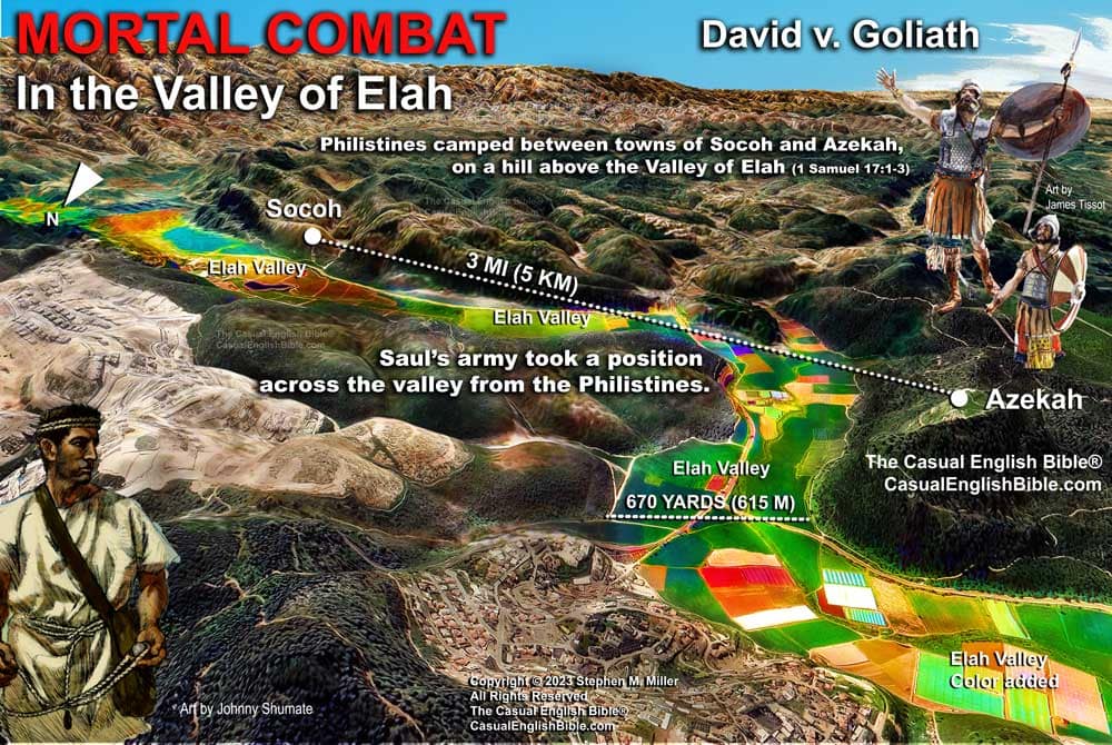 Bible map of the Valley of Elah where David killed Goliath