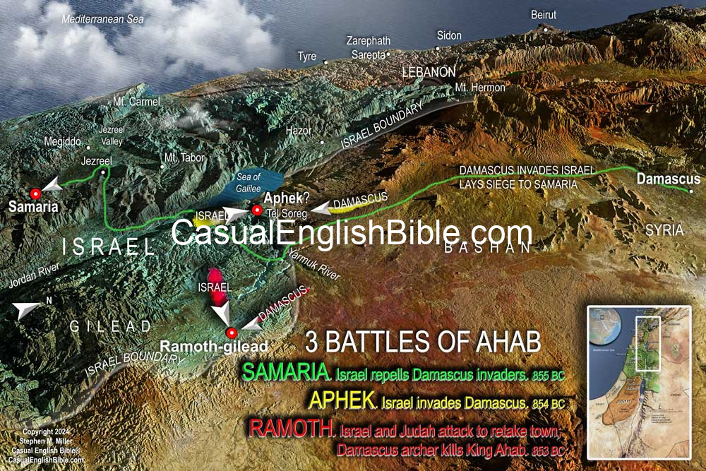 3D Bible map of King Ahab's battles with Syrian King Ben-Hadad. For The Casual English Bible. 3D Bible map of King Ahab's battles with Syrian King Ben-Hadad. For The Casual English Bible.