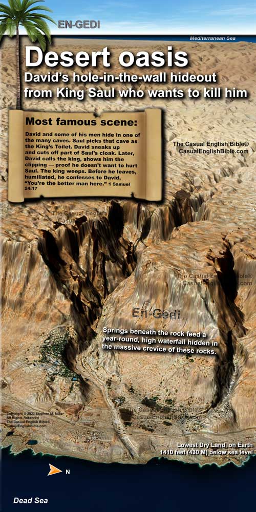Bible map of En-Gedi desert oasis by the Dead Sea