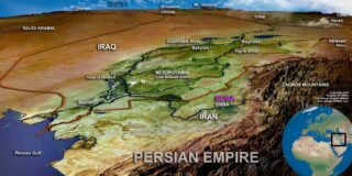 Map Persian Empire's Susa, nestled alongside a mountain stream, at the foot of the Zagros Mountains of what is now Iran.