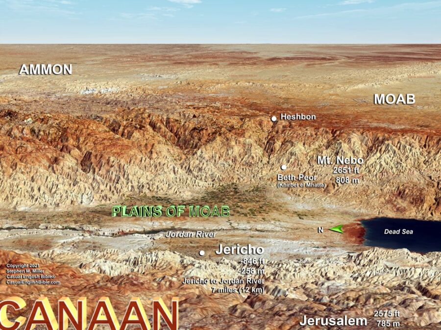 Casual English Bible map of Joshua's route across the Jordan River into Promised Land