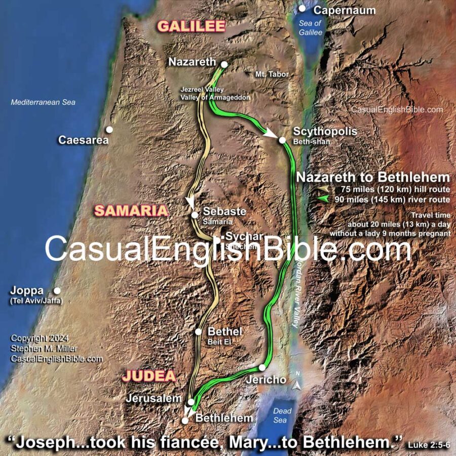 Joseph and Mary route to Bethlehem