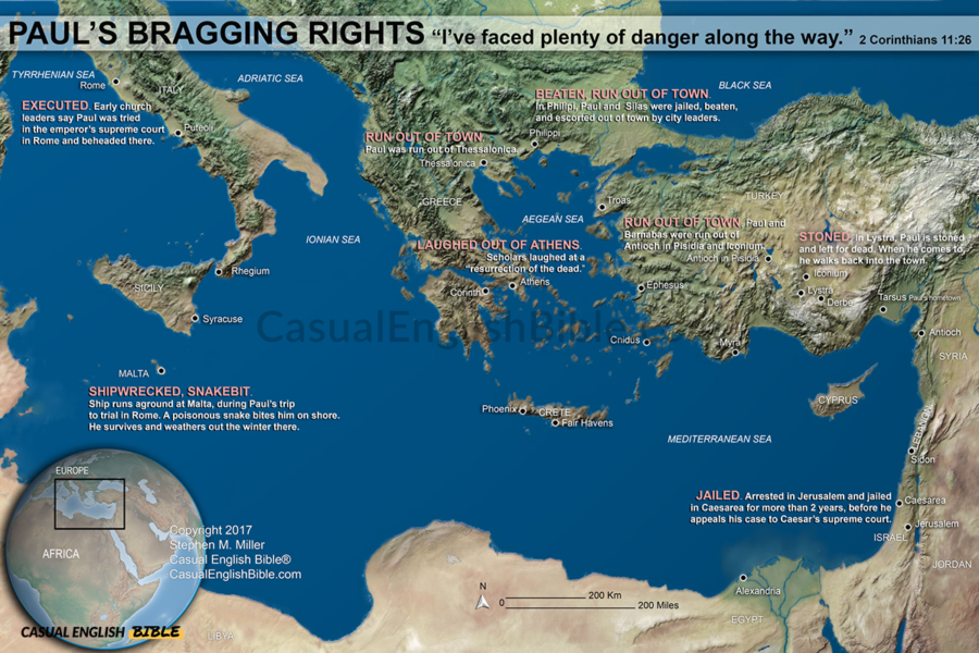 map of Paul's sufferings