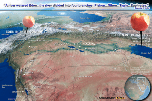 map of theories about location of Garden of Eden. For The Casual English Bible